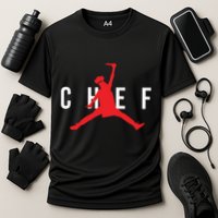 Funny Restaurant Chef Jumping Chef Knife Cooling Performance Crew T-Shirt
