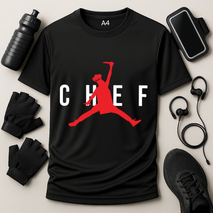 Funny Restaurant Chef Jumping Chef Knife Cooling Performance Crew T-Shirt
