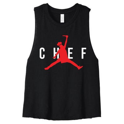 Funny Restaurant Chef Jumping Chef Knife Women's Racerback Cropped Tank