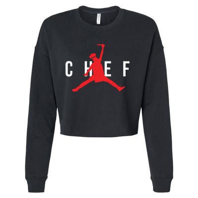 Funny Restaurant Chef Jumping Chef Knife Cropped Pullover Crew