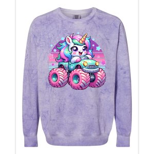 Funny Retro Cute Unicorn Monster Truck Colorblast Crewneck Sweatshirt