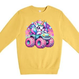 Funny Retro Cute Unicorn Monster Truck Premium Crewneck Sweatshirt