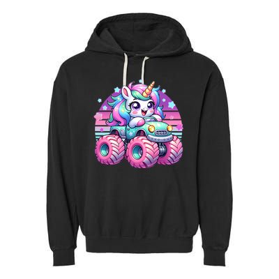 Funny Retro Cute Unicorn Monster Truck Garment-Dyed Fleece Hoodie
