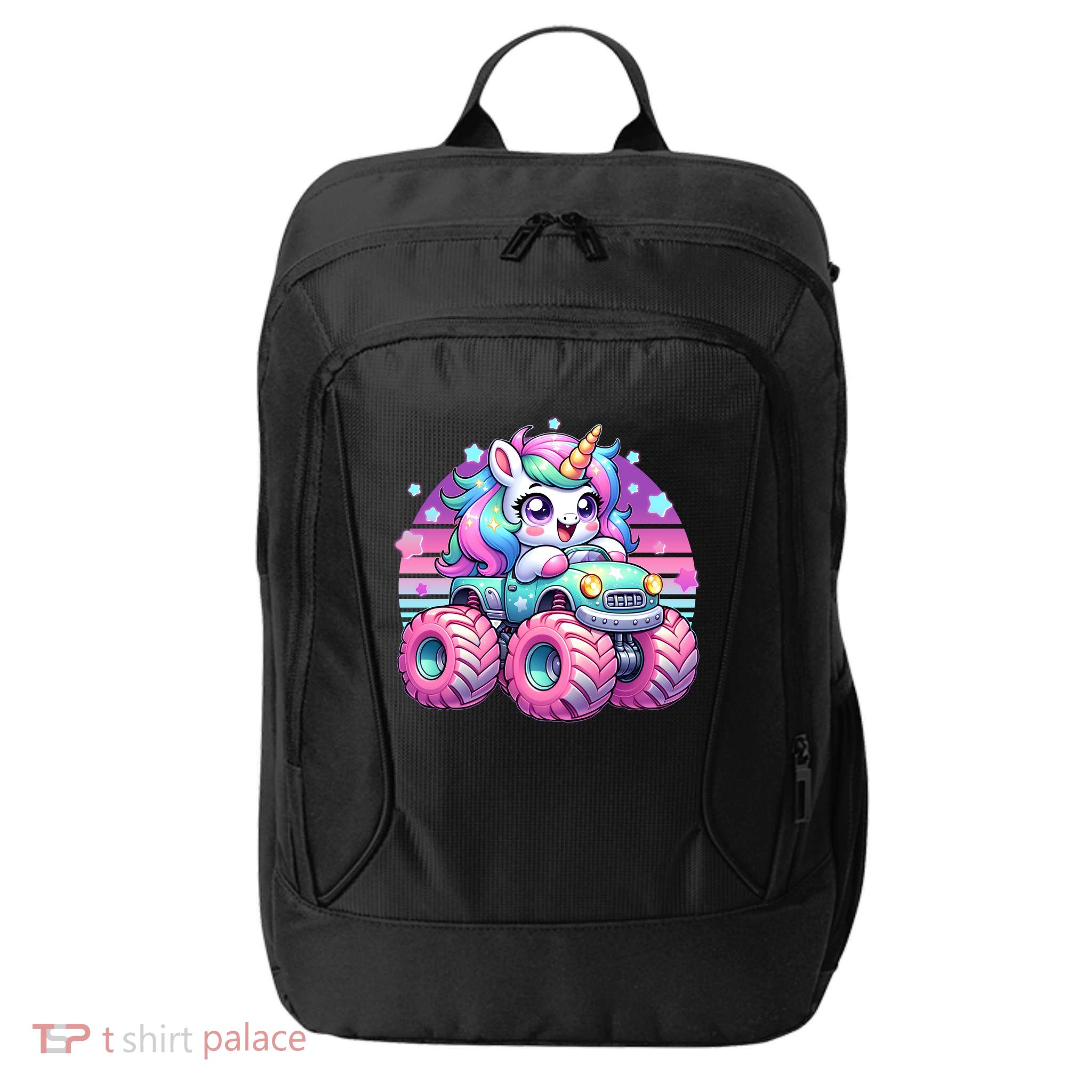 Funny Retro Cute Unicorn Monster Truck City Backpack