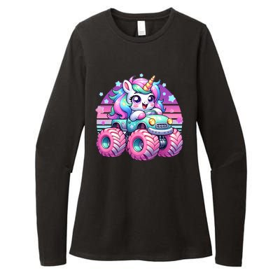 Funny Retro Cute Unicorn Monster Truck Womens CVC Long Sleeve Shirt