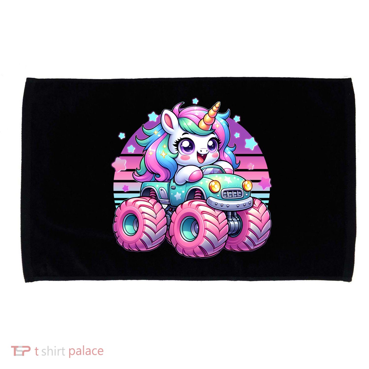 Funny Retro Cute Unicorn Monster Truck Microfiber Hand Towel