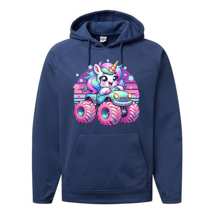 Funny Retro Cute Unicorn Monster Truck Performance Fleece Hoodie