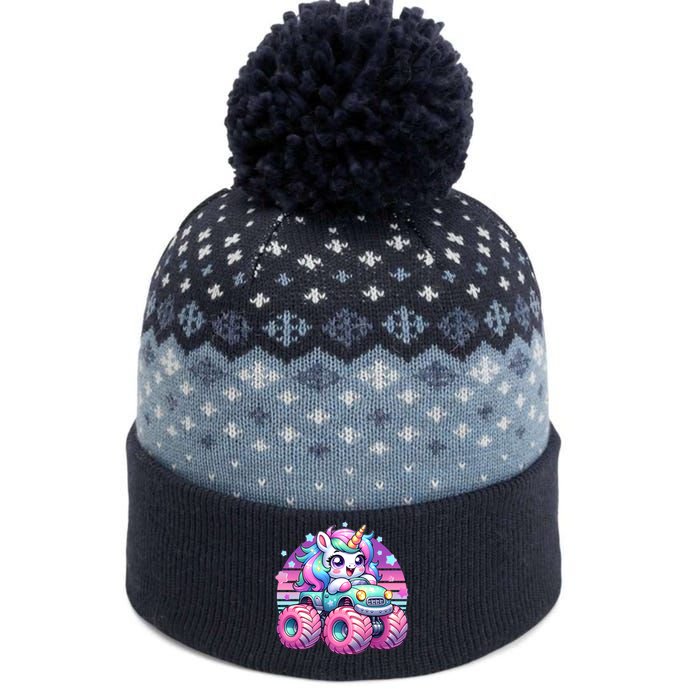 Funny Retro Cute Unicorn Monster Truck The Baniff Cuffed Pom Beanie