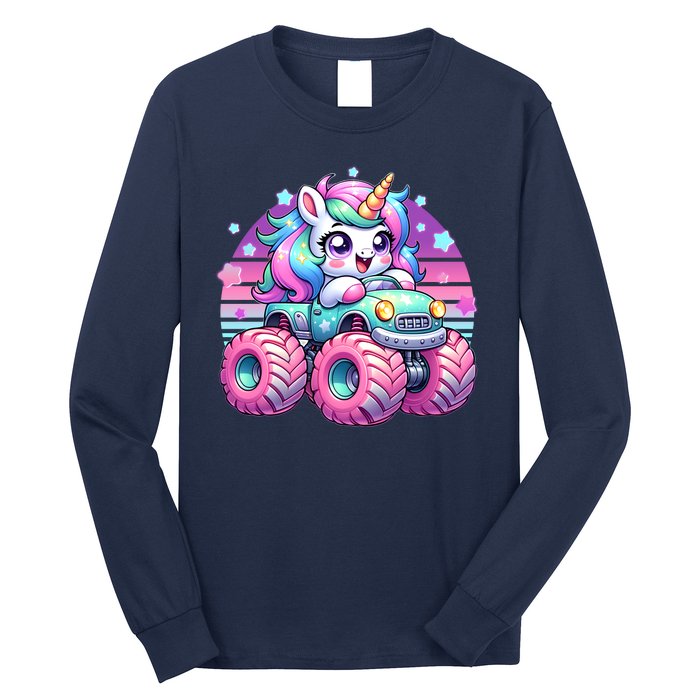 Funny Retro Cute Unicorn Monster Truck Long Sleeve Shirt