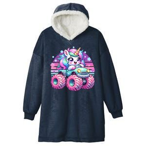 Funny Retro Cute Unicorn Monster Truck Hooded Wearable Blanket