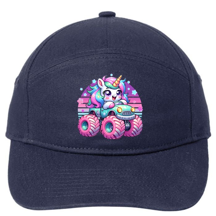 Funny Retro Cute Unicorn Monster Truck 7-Panel Snapback Hat