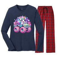 Funny Retro Cute Unicorn Monster Truck Women's Long Sleeve Flannel Pajama Set 