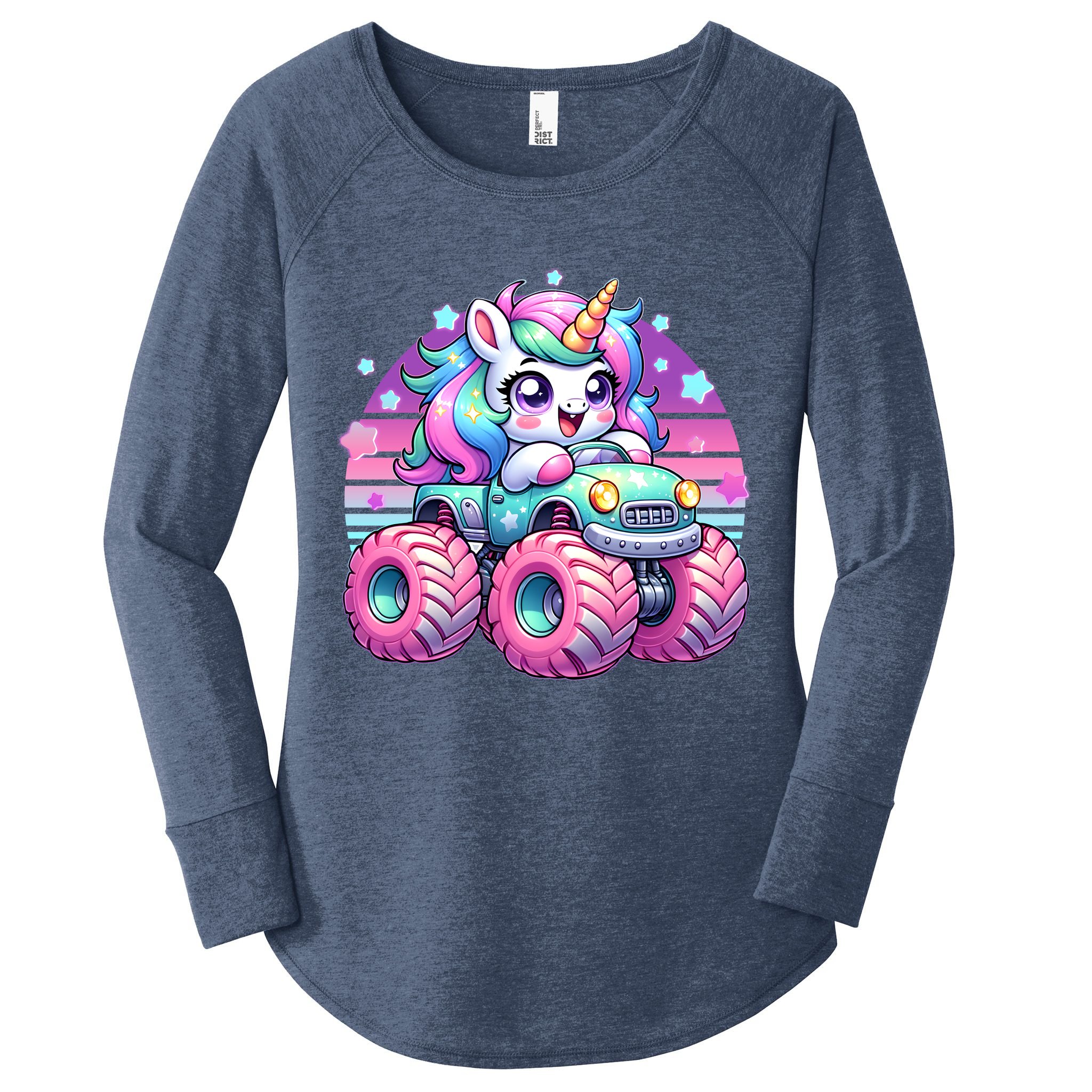 Funny Retro Cute Unicorn Monster Truck Women's Perfect Tri Tunic Long Sleeve Shirt