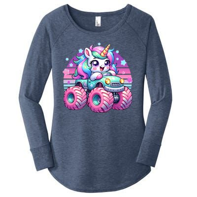 Funny Retro Cute Unicorn Monster Truck Women's Perfect Tri Tunic Long Sleeve Shirt