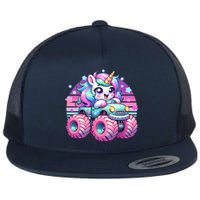 Funny Retro Cute Unicorn Monster Truck Flat Bill Trucker Hat