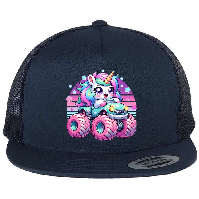 Funny Retro Cute Unicorn Monster Truck Flat Bill Trucker Hat