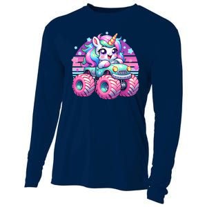 Funny Retro Cute Unicorn Monster Truck Cooling Performance Long Sleeve Crew