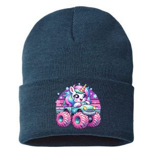 Funny Retro Cute Unicorn Monster Truck Sustainable Knit Beanie