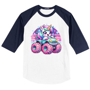 Funny Retro Cute Unicorn Monster Truck Baseball Sleeve Shirt