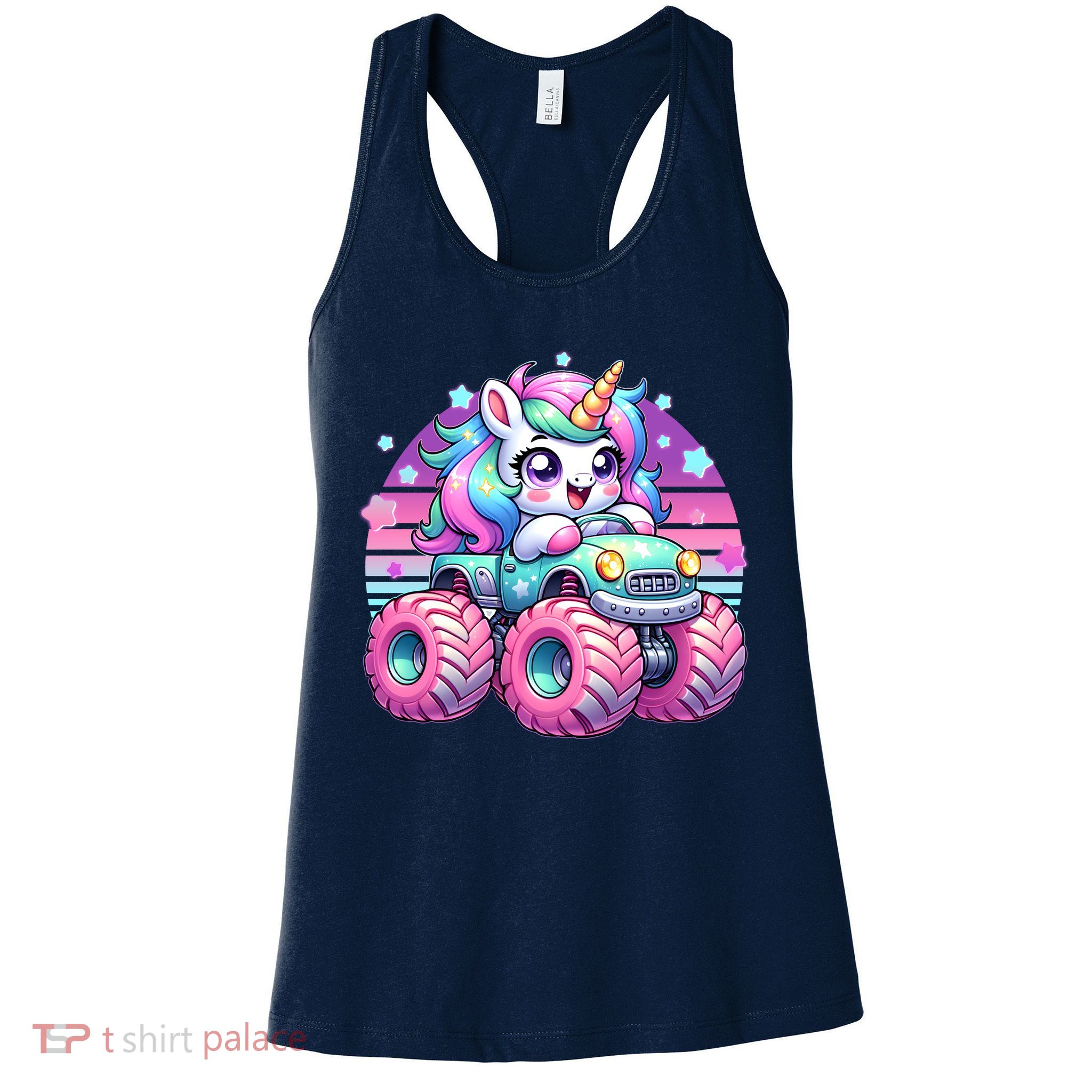 Funny Retro Cute Unicorn Monster Truck Womens Tank Top