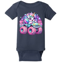 Funny Retro Cute Unicorn Monster Truck Baby Bodysuit