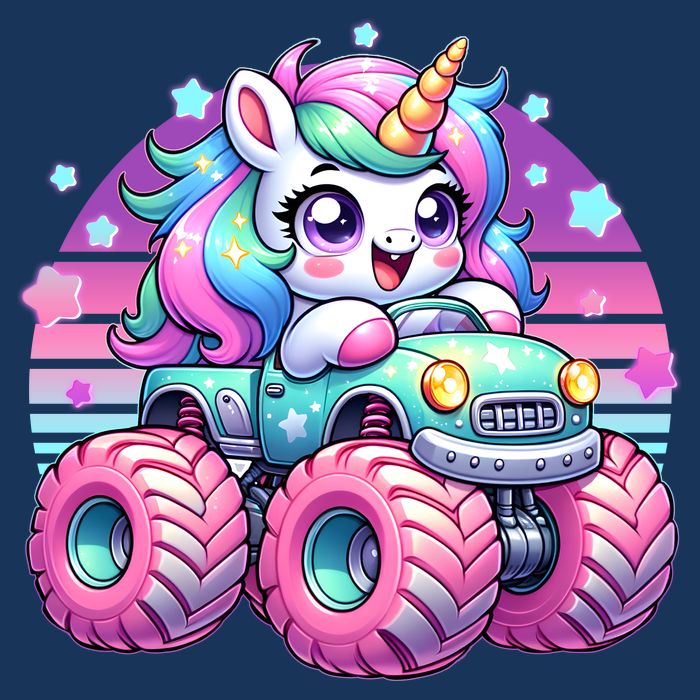 Funny Retro Cute Unicorn Monster Truck Baby Bodysuit