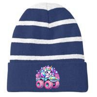 Funny Retro Cute Unicorn Monster Truck Striped Beanie with Solid Band