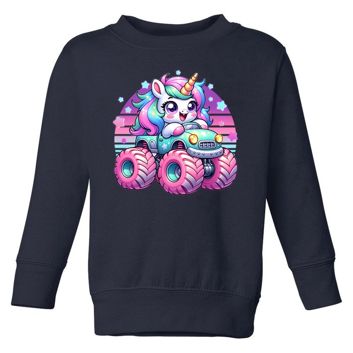 Funny Retro Cute Unicorn Monster Truck Toddler Sweatshirt