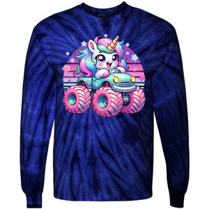 Funny Retro Cute Unicorn Monster Truck Tie-Dye Long Sleeve Shirt