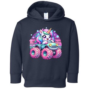 Funny Retro Cute Unicorn Monster Truck Toddler Hoodie