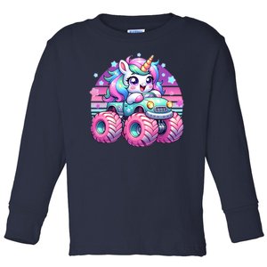 Funny Retro Cute Unicorn Monster Truck Toddler Long Sleeve Shirt