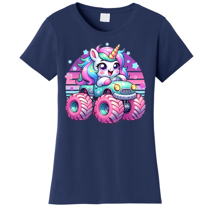 Funny Retro Cute Unicorn Monster Truck Women's T-Shirt