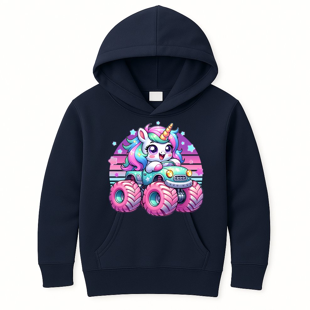 Funny Retro Cute Unicorn Monster Truck Kids Hoodie