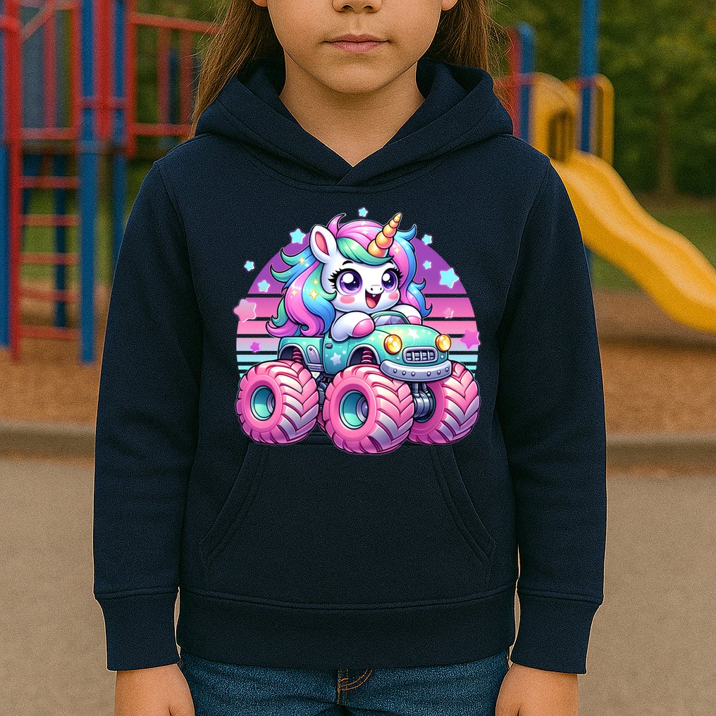 Funny Retro Cute Unicorn Monster Truck Kids Hoodie