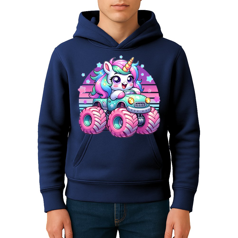 Funny Retro Cute Unicorn Monster Truck Kids Hoodie