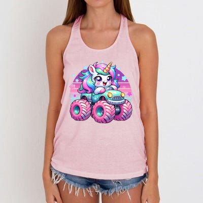 Funny Retro Cute Unicorn Monster Truck Women's Knotted Racerback Tank