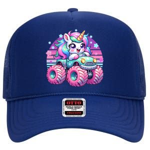 Funny Retro Cute Unicorn Monster Truck High Crown Mesh Back Trucker Hat