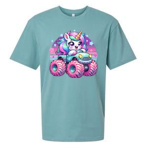 Funny Retro Cute Unicorn Monster Truck Sueded Cloud Jersey T-Shirt