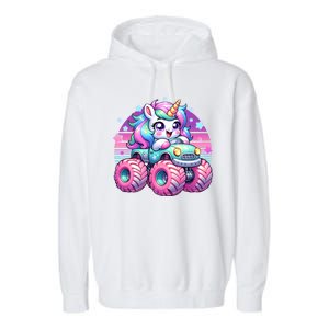 Funny Retro Cute Unicorn Monster Truck Garment-Dyed Fleece Hoodie