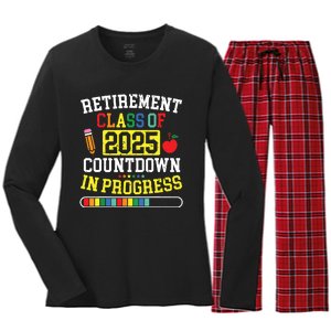 Funny Retirement Class Of 2025 Countdown In Progress Teacher Women's Long Sleeve Flannel Pajama Set 