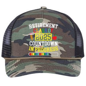 Funny Retirement Class Of 2025 Countdown In Progress Teacher Retro Rope Trucker Hat Cap