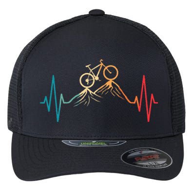 Funny Retro Cycling Heartbeat Bicycle Mountain Bike Biking Flexfit Unipanel Trucker Cap