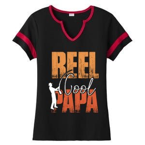 Fishing Reel Cool Papa Fisher Daddy Father's Day Gift Ladies Halftime Notch Neck Tee