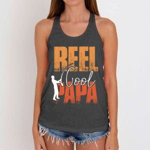 Fishing Reel Cool Papa Fisher Daddy Father's Day Gift Women's Knotted Racerback Tank