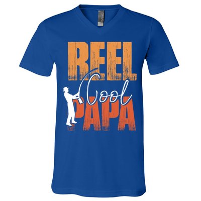Fishing Reel Cool Papa Fisher Daddy Father's Day Gift V-Neck T-Shirt