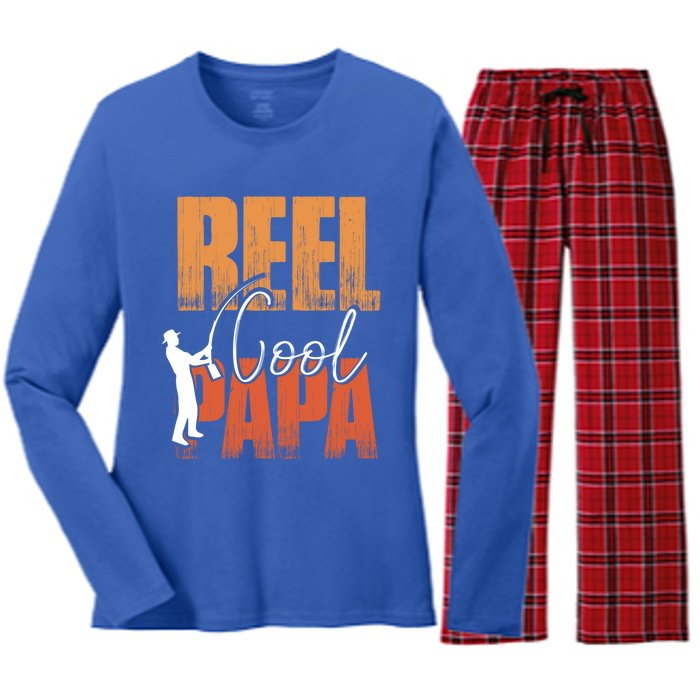 Fishing Reel Cool Papa Fisher Daddy Father's Day Gift Women's Long Sleeve Flannel Pajama Set 