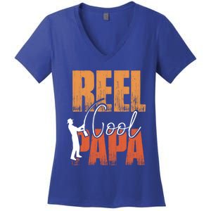 Fishing Reel Cool Papa Fisher Daddy Father's Day Gift Women's V-Neck T-Shirt