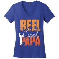 Fishing Reel Cool Papa Fisher Daddy Father's Day Gift Women's V-Neck T-Shirt