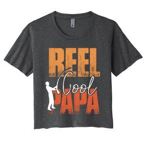 Fishing Reel Cool Papa Fisher Daddy Father's Day Gift Women's Crop Top Tee