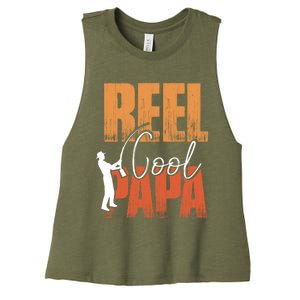 Fishing Reel Cool Papa Fisher Daddy Father's Day Gift Women's Racerback Cropped Tank